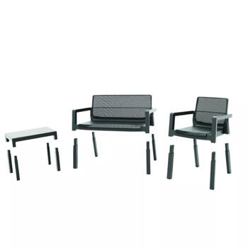 Keter Emily Patio Set 29209816939, 2 кресла, диван, стол, серый, с подушками, устойчив к УФ (29209816939)