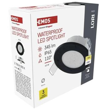 Emos LED прожектор LORI ZV1164, 4,5 Вт, 345 лм, IP65, 110°, 2700/4000 K, черный, встраиваемый (ZV1164)