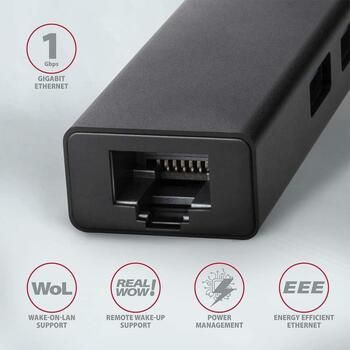 Axagon USB centrmezgls HMA-GL3A 3 USB 3.2 porti, 1 RJ45, 0.2 m (HMA-GL3A)