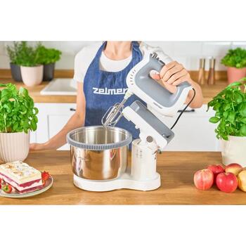 Zelmer ZHM2659 ручной миксер, 70305529P, 1400 Вт, 3.8 л, 5 скоростей, 2 крюка для теста, 2 венчика, стальная чаша, подставка (70305529P)