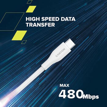 Vads ar USB C līdz USB C savienojumu 60 W ātro uzlādi un silikona pārklājumu CC60SC10 C-C 60W 1 m Silicon Tumši Zils CNS-CC60SC10DB CANYON (CNS-CC60SC10DB)