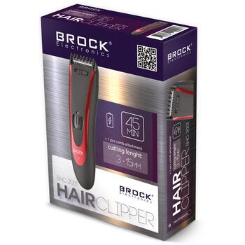Brock BHC 2001 машинка для стрижки, 1 насадка-гребень, 3-15 мм, 24 шага, аккумулятор, 45 мин, черный/красный (BHC 2001)