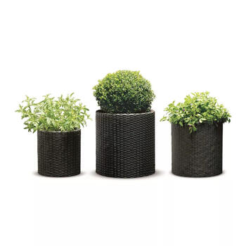 Keter Cylinder Planters S+M+L коричневый 29197934590, 3 кашпо, 28-43,4см, дренаж, имитация ротанга (29197934590)