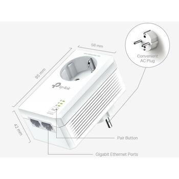 TP-LINK адаптер Powerline TL-PA7027P KIT, 1000 Мбит/с, 2 гигабитных порта, Plug and Play, 300 м рабочее расстояние (TL-PA7027PKIT)