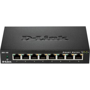 D-Link коммутатор DGS-108/E, 8x 10/100/1000 Mbps, L2, неуправляемый, 16 Gbit/s, металлический корпус, QoS, IGMP snooping (DGS-108/E)