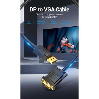 Vention Кабель DP на VGA 2M HBLBH, 2м, 1080p, прямой разъем, двойная защита (HBLBH)