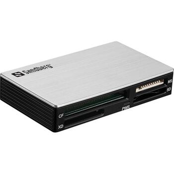 Sandberg 133-73 картридер, USB 3.2 Gen 1 Type-A, 5000 Мбит/с, CF, SD, microSD, MS, xD, черный, серебристый (133-73)