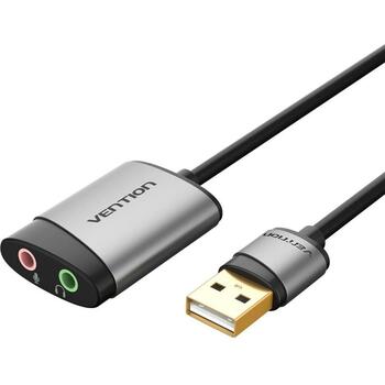 Vention USB внешняя звуковая карта CDKHB 16 бит, 44100-48000 Гц, USB, кабель 0.15 м, серый (CDKHB)