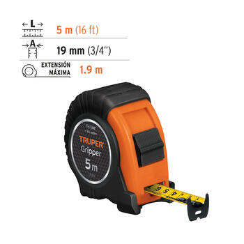 Рулетка Gripper 5м * 19мм, 15388 FH-5ME Truper (FH-5ME)