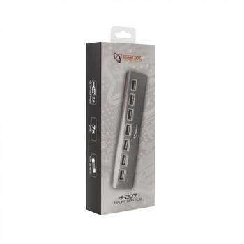 Sbox USB centrmezgls H-207, 480 Mbit/s, 7 pieslēgvietas, USB 2.0, 0,5 m, alumīnijs, sudrabs (H-207)