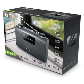Muse Портативное радио M-058R, 230V, 4x1,5V LR14, FM/MW, AUX вход, выход для наушников, черный (M-058R)