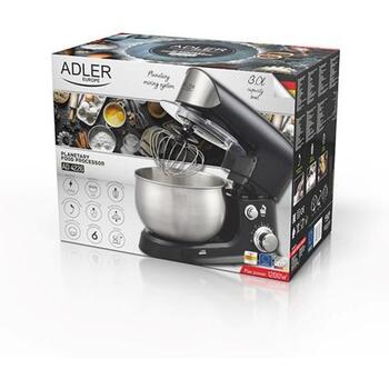 Adler планетарный кухонный комбайн AD 4226b, 3 L, 700 W, 6 скоростей, нержавеющая сталь чаша, крюк для теста, венчики: 3 (AD 4226 black)