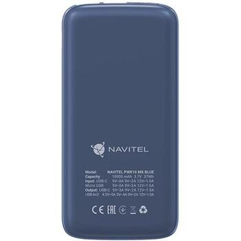 Navitel Power Bank PWR10 MX Blue, 10000mAh, 3.7V, 37Wh, 2xUSB-A, 1xUSB-C, 1xMicro-USB, защита от перезарядки (PWR10 MX Blue)