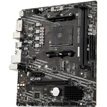 Msi Dēlis A520M-APRO, AM4, DDR4 līdz 4600 MHz, 2 DIMM, 1 x PCI-E 3.0, 4 x SATA III, 1 x HDMI, 1 x DVI-D, 7.1 audio (A520M-APRO)