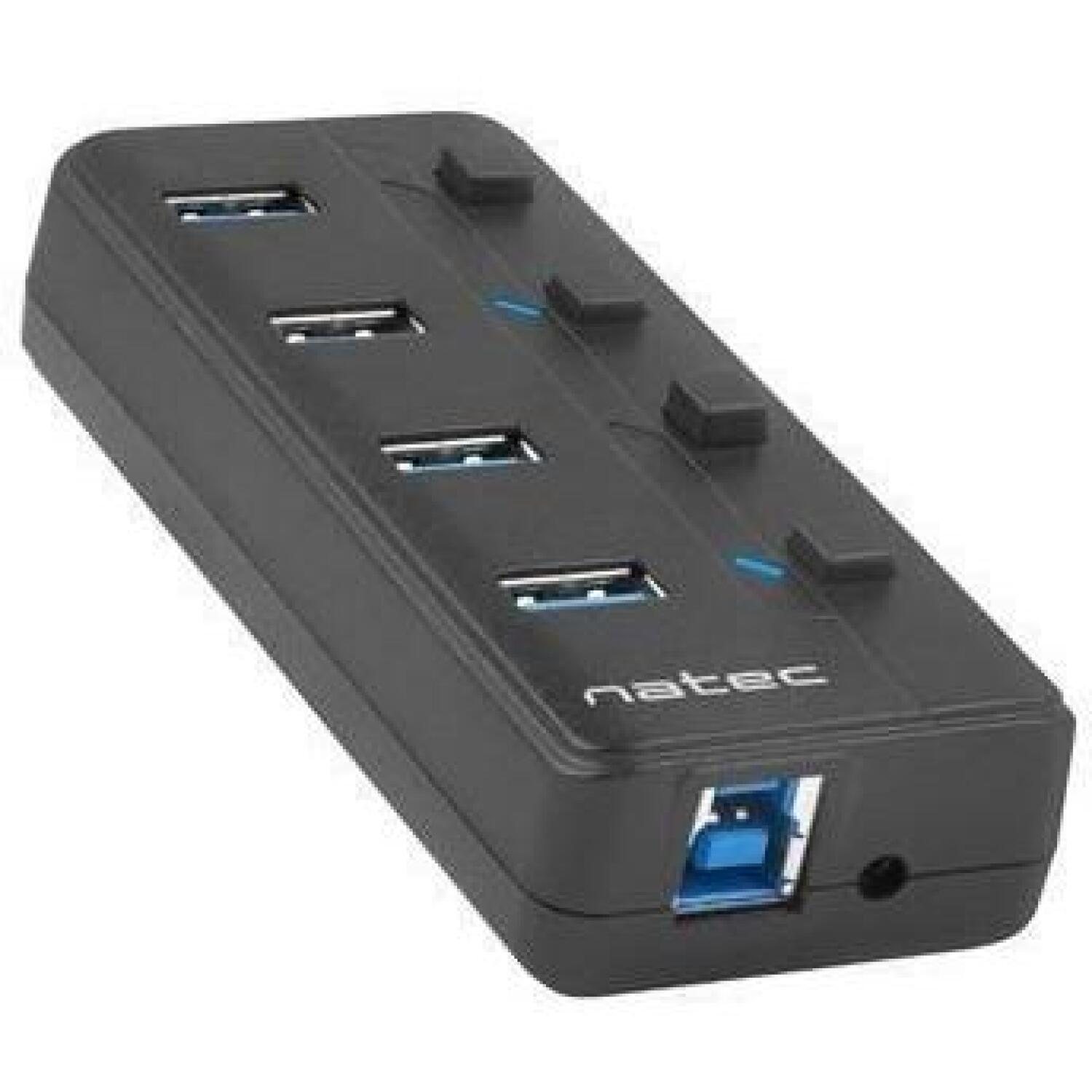 Natec USB хаб Mantis 2 NHU-1557, 4xUSB 3.0 A, 1xUSB B, 230V, переключатели, блок питания (NHU-1557)
