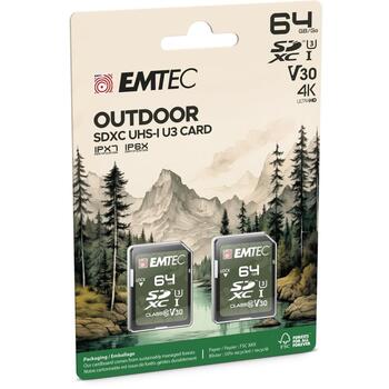 Emtec Карта памяти ECMSD64GXCU3ORP, 64GB, UHS-I, U3, V30, скорость чтения 100MB/s, скорость записи 50MB/s (ECMSD64GXCU3ORP)