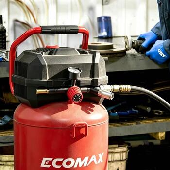 Ecomax virzuļkompresors EMX 0232481, 24l, 1500W, 220-240V 50Hz, 180l/min, 10bar, bezeļļas, vertikāls (0232481&EMX)