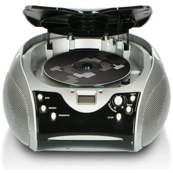 Lenco SCD-24 Black/Silver CD-магнитола, 2x2W, FM-радио, CD/CD-R/CD-RW, ЖК-дисплей, разъем 3.5mm для наушников, ручка для переноски (SCD-24 Black/Silver)