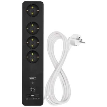 Emos удлинитель P1422SM, 2м, 4 розетки, с выключателем, 1x USB-A, 1x USB-C, 3680W, PVH, защита от детей (P1422SM)