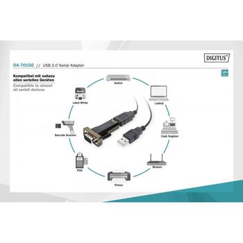 Digitus USB-адаптер последовательного интерфейса DA-70156, RS232, USB 2.0, 1 Мбит/с, FTDI FT232RL, USB удлинитель, Windows (DA-70156)