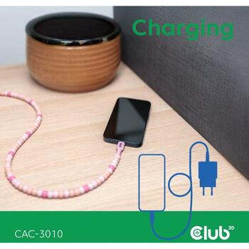 Club3D USB-C к USB-C кабель CAC-3010, 2м, 60W PD, розовый, 1 мужской USB-C разъем, 1 мужской USB-C разъем (CAC-3010)