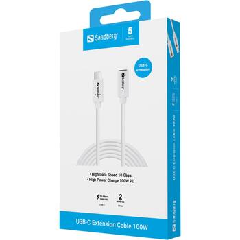 Sandberg USB кабель 136-55, 2м, 10Гбит/с, 100Вт PD, USB-C male, USB-C female (136-55)