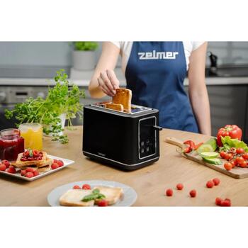 Zelmer Тостер ZTS7990 71305688P, 870 Вт, 2 тоста, электронное управление, черный, съемный лоток для крошек, функция разморозки (71305688P)