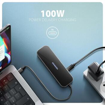 Axagon USB centrmezgls HMC-6GLN 6in1, 1x HDMI, 1x RJ-45, 1x USB-C, 2x USB 5Gbps, 20 cm strāvas kabelis (HMC-6GLN)