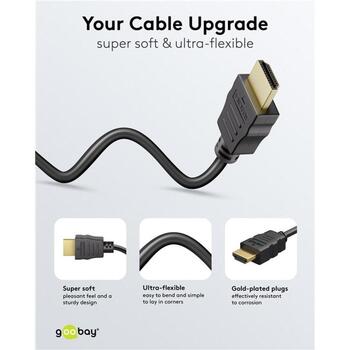 Goobay HDMI кабель 80105, 5 м, Ethernet, 4K60Hz, 19 pin HDMI Type A, экранированный, черный (80105)