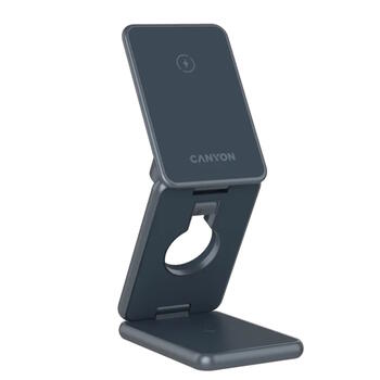 Kompakts salokāms bezvadu lādētājs ar 15 W ātro uzlādi un 3 in 1 funkciju OnCharge 309 Metal CNS-WCS309M CANYON (CNS-WCS309M)