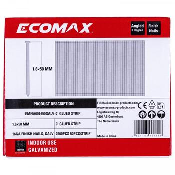 Ecomax отделочные гвозди EMNA001650GALV&EMX, 50x1,6мм, 16GA, 2500шт, электрогальванизированные, 0°, 50шт/полосе (EMNA001650GALV&EMX)