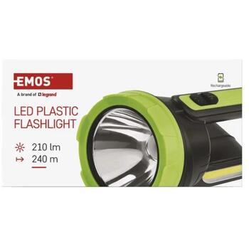 Emos перезаряжаемый фонарик P2314, 210 лм, 1 800 мАч, SMD LED + COB LED, 4 режима, USB-C, 3 ч зарядка, 240 м дальность света (P2314)