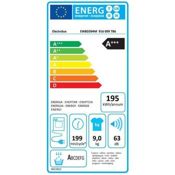 Electrolux сушильная машина EW8D394M, тепловой насос, 9кг, 700Вт, 230В, 5.56л, LED, инвертор, отдельностоящая (EW8D394M)