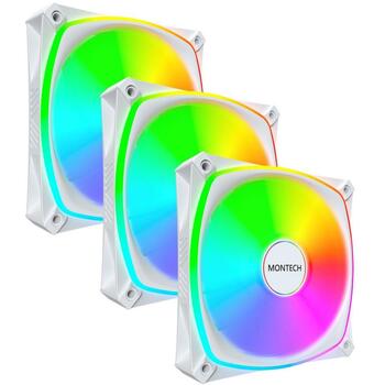 Montech Datora ventilators AX120 PRO WHITE 3 IN 1, 120mm, 12V, 3x ventilatori, 1600RPM, 72.3cfm, 1.85mmH2O, balts (AX120 PRO WHITE 3 IN 1)