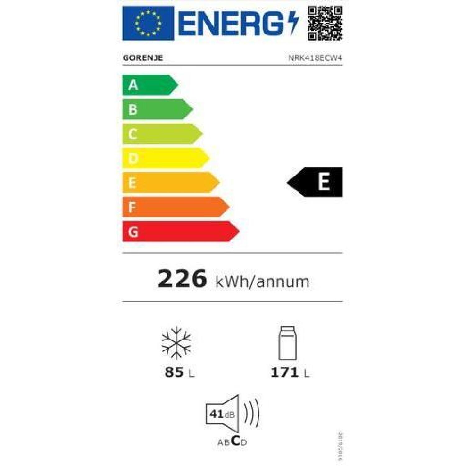 Gorenje Холодильник с морозильником NRK418ECW4 20007237, 256л, 171л, 85л, 5кг/24ч, E, 37дБ, 2 двери, 3 полки, No Frost Plus (NRK418ECW4)