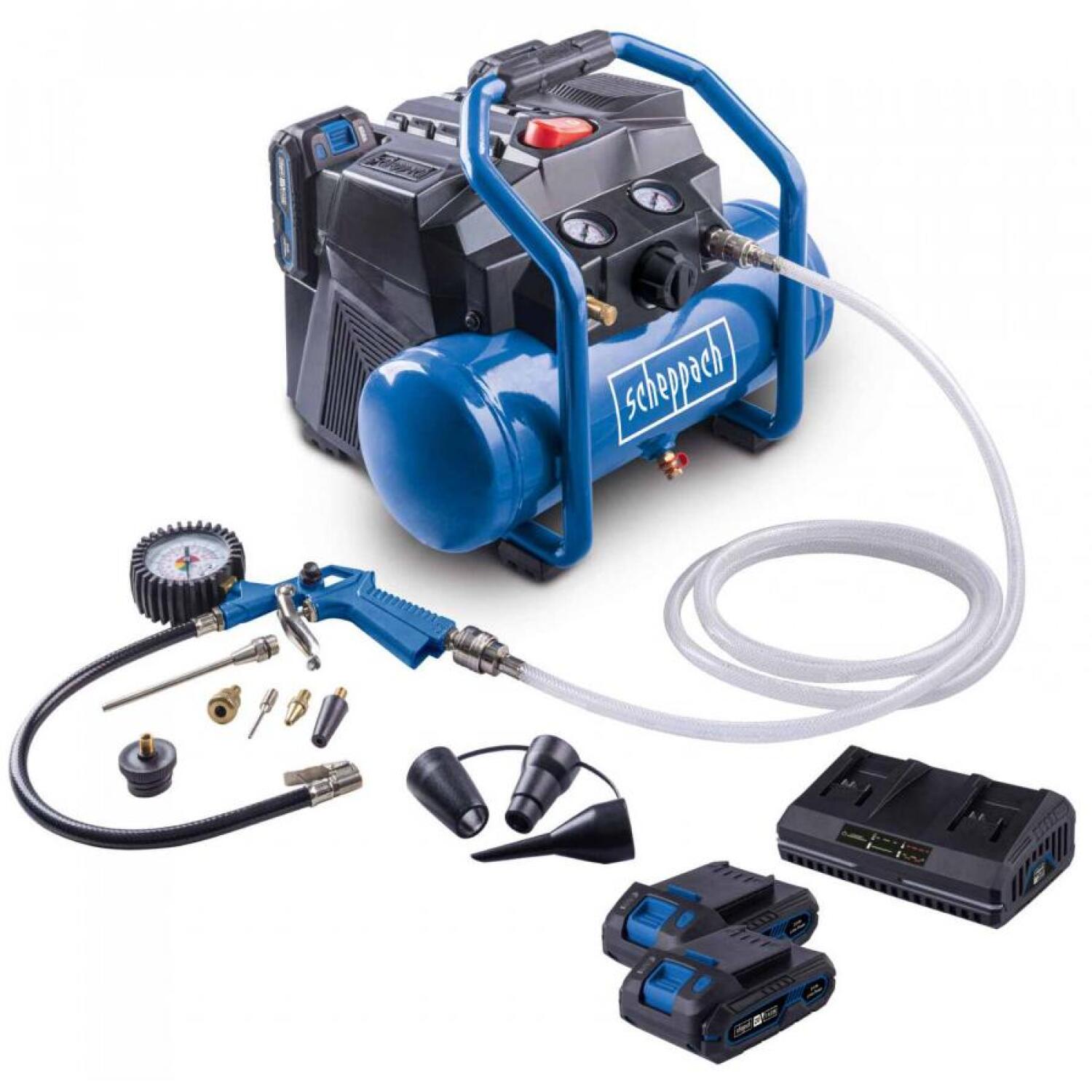 Scheppach Akumulatora kompresors C-ACT160/6-X Set 2.5 5906175400, 8 bar, 6 l, 130 l/min, 2,5 m, 96 dB, 2x20 V (5906175400)
