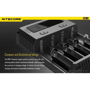 Nitecore Зарядное устройство INTELLICHARGERNEWI4 1500mA, 4 слота, поддержка аккумуляторов 3.7V и 4.35V, ACD технология (INTELLICHARGERNEWI4)
