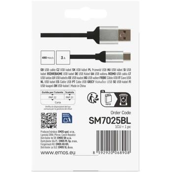 Emos Uzlādes un datu kabelis SM7025BL, 1m, melns, 2.0, A spraudnis - C spraudnis, 18W, 3A, 480Mbit/s (SM7025BL)
