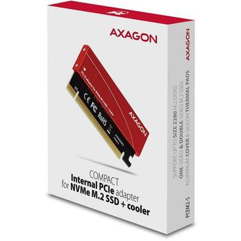 Axagon SSD адаптер M.2/NVMe/PCEM2-S, PCIe x16, 103 x 40 x 8 мм, красный, 3 термопрокладки в комплекте (PCEM2-S)