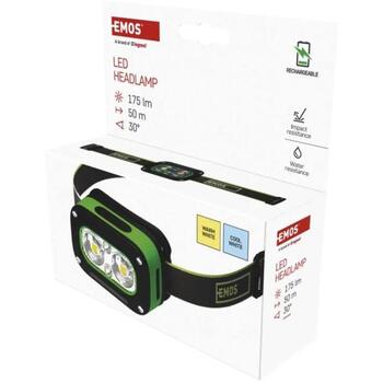 Emos LED налобный фонарь P3545, 175 лм, 50 м, Li-pol 800 мАч, 3x LED, 5 режимов, USB-C, ударопрочный, водонепроницаемый (P3545)