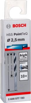 Urbis metālam PointTeQ 2,5 x 30 x 57 mm, 10 gab., Urbjmašīnām/skrūvgriežiem POINTTEQ HSS SPIRĀLVEIDA URBIS, 2608577193, BOSCH (2608577193)