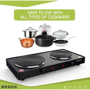 Brock EP 200 BK мини-плита, 2 конфорки, 2500 Вт, 18,5/15,5 см, 220-240 В, черный (EP 200 BK)