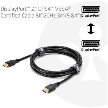 Club3D DisplayPort 2.1 CAC-1093 kabelis 3m, 54Gbps, 8K120Hz, 2160p/4320p, taisns kontakts, melns (CAC-1093)