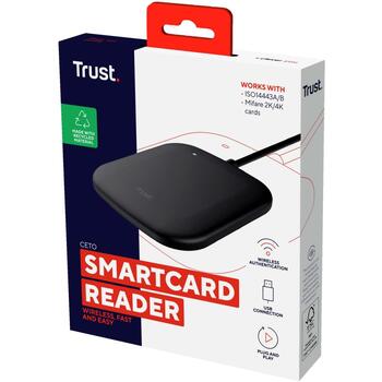 Trust считыватель смарт-карт 24736 USB 2.0, 0.6 м, черный, 36 г, 3.0 DNIe, для помещений, CE, бесконтактные платежи (24736)