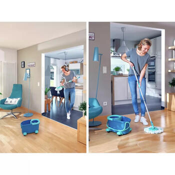 LEIFHEIT Clean Twist Disc Mop Ergo Mobile 1052102, grīdas uzkopšanas komplekts, 360° rotācija, regulējams kāts, mikrošķiedras mops (1052102)
