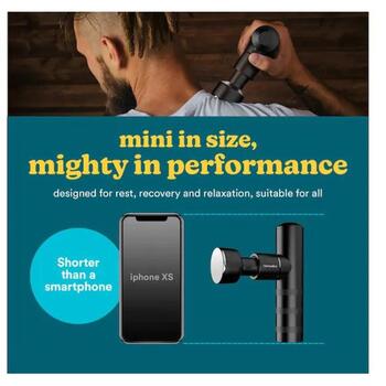 Homedics HHP-65GM MYTI Mini Masāžas pistole, 5 uzgaļi, 4 ātrumi, 3000 RPM, 6 mm, 180 min, USB-C, akumulators 12 V, antracīta (HHP-65GM)