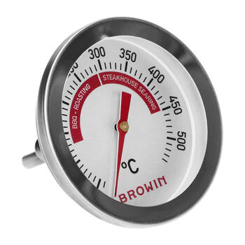 Browin Grila un BBQ termometrs 101240, 50-500°C, bimetāla, 5.3 cm, analogais, fiksēts zondes, nerūsējošais tērauds (101240)