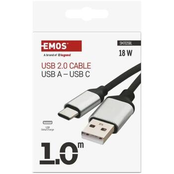 Emos Uzlādes un datu kabelis SM7025BL, 1m, melns, 2.0, A spraudnis - C spraudnis, 18W, 3A, 480Mbit/s (SM7025BL)
