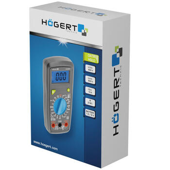 Hogert HT1E602 цифровой универсальный мультиметр, 600В AC/DC, 10А DC, 2МОм, ЖК-дисплей, фиксация данных, обнаружение LIVE (HT1E602)