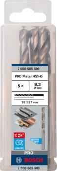 HSS-G urbji metālam 8,2mm 5gab., Urbjmašīnām/skrūvgriežiem PRO METAL HSS-G STANDARTA SPIRĀLVEIDA URBJA GARUMS, 2608585509, BOSCH (2608585509)